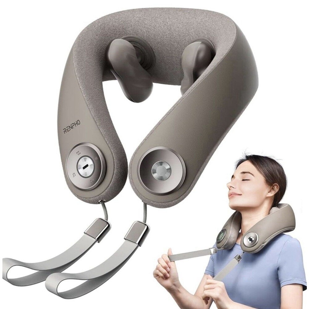 Unique RENPHO Cordless Neck Massager Music & Heat, 6D Kneading Massage, Portable